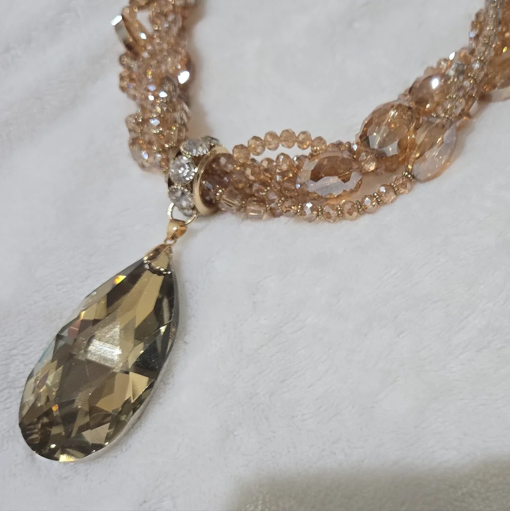 Gold and Crystal Multistrand Statement Necklace - Picture 3 of 7